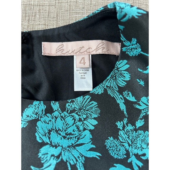 Hutch Anthropologie Teal Floral Jacquard Cut-Out Fit & Flare Mini Dress  Size 4 - Picture 7 of 10